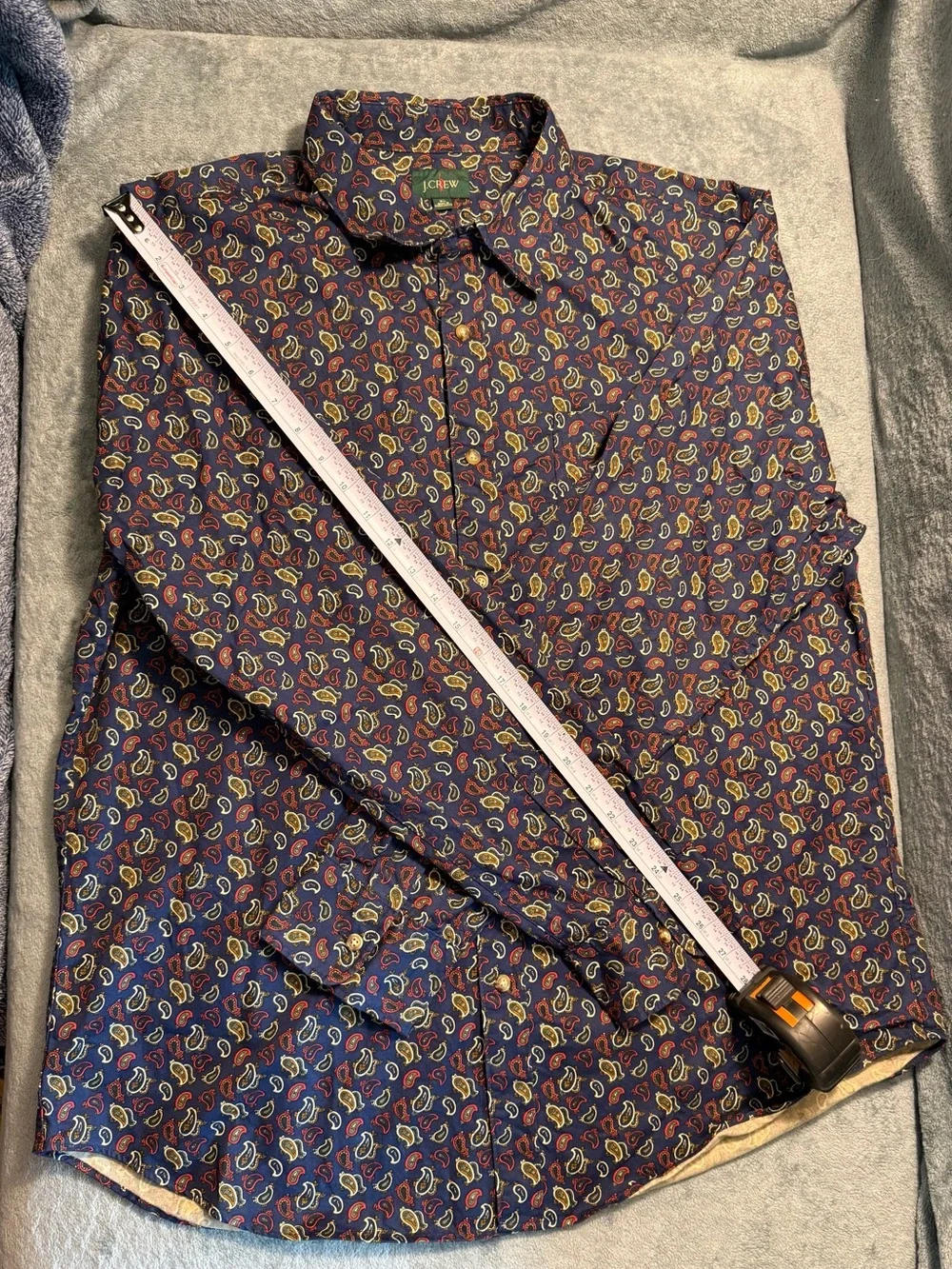 Vintage J. Crew - Men's Size XL Navy Paisley Button-Down Long-Sleeve Shirt